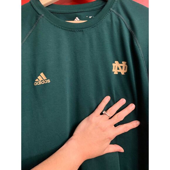 Adidas Notre Dame Medium Long Sleeve Climalite Deep Green College Sports Shirt - Picture 3 of 3